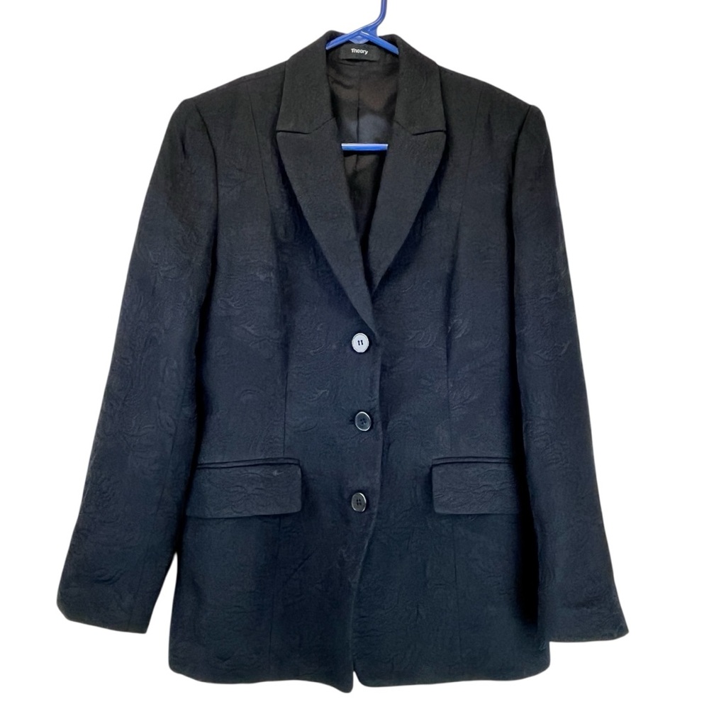 Theory Black Jacquard Damask Brocade Matelasse Blazer Textured Event Festive 4